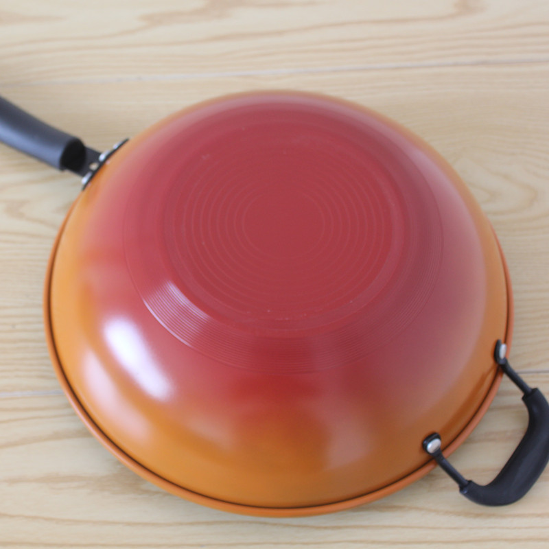 Wholesale and consignment of seven-color ceramic non-stick wok, wind-concentrated energy bottom non-stick wok, smokeless ceramic wok details Picture