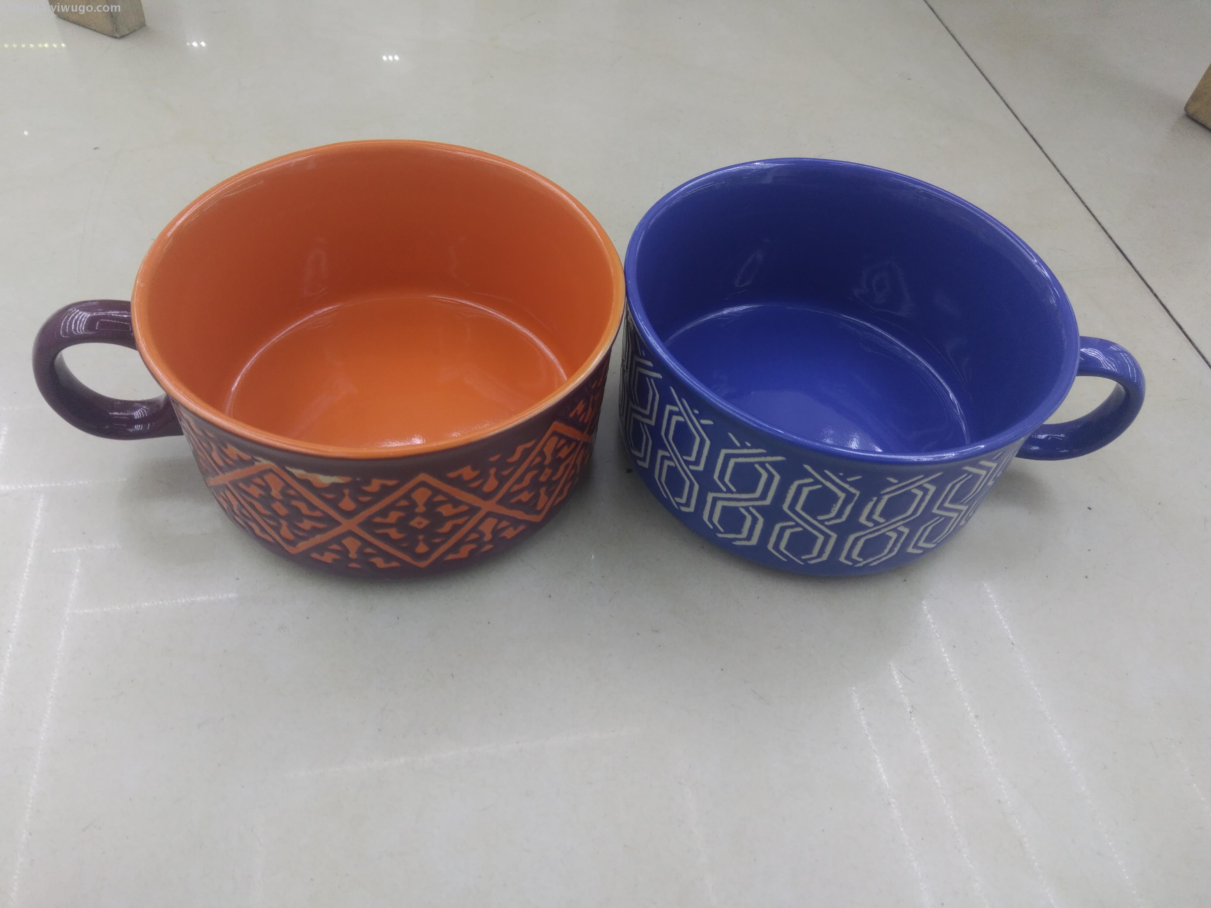 6-inch glazed bowl, ceramic bowl, relief bowl, single-handle bowl, soup cup details Picture