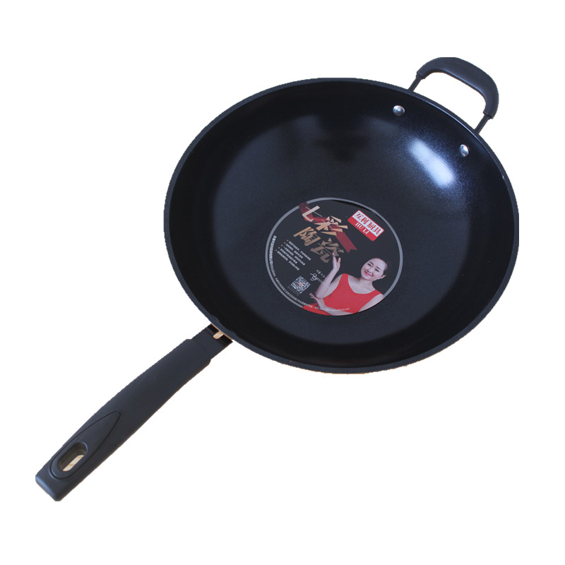 Wholesale and consignment of seven-color ceramic non-stick wok, wind-concentrated energy bottom non-stick wok, smokeless ceramic wok Item Picture