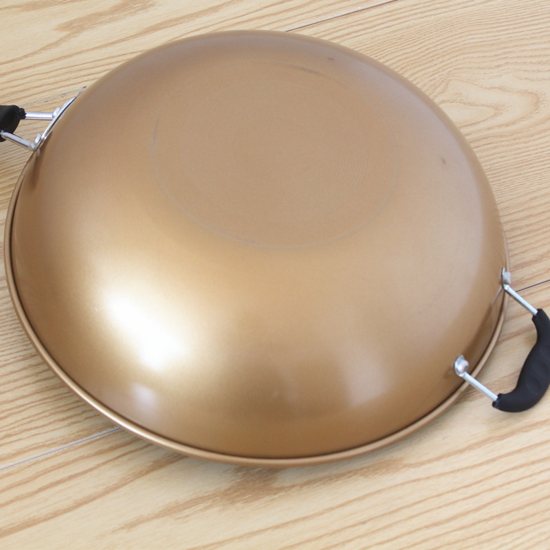 无烟不粘铸铁炒锅无烟不粘锅平底炒菜锅 家用锅赠品礼品批发细节图