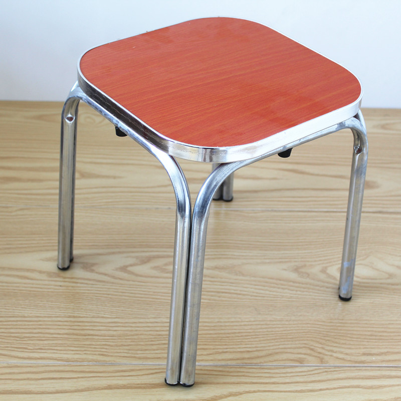 New style of bright-edged wooden square stool, iron-leg leather stool, 0.8kg, Xiaoxin model, four-leg square stool