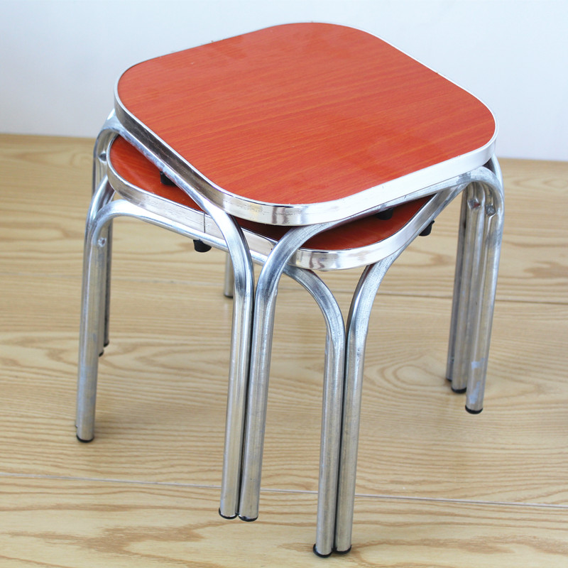 New style of bright-edged wooden square stool, iron-leg leather stool, 0.8kg, Xiaoxin model, four-leg square stool details Picture