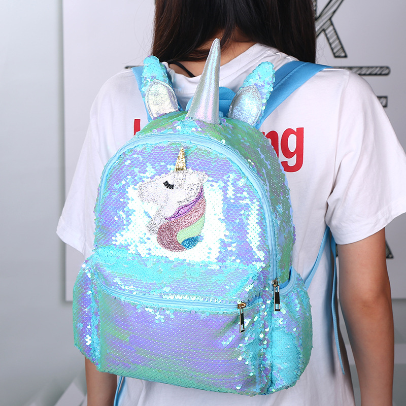 New Unicorn large-capacity sequined backpack, cute cartoon schoolbag for students, and colorful sequined backpack for girls