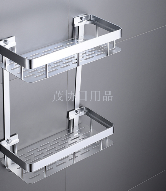 Space aluminum thickened and widened square board basket, bathroom double-layer storage rack, matte double-layer bath tray details Picture