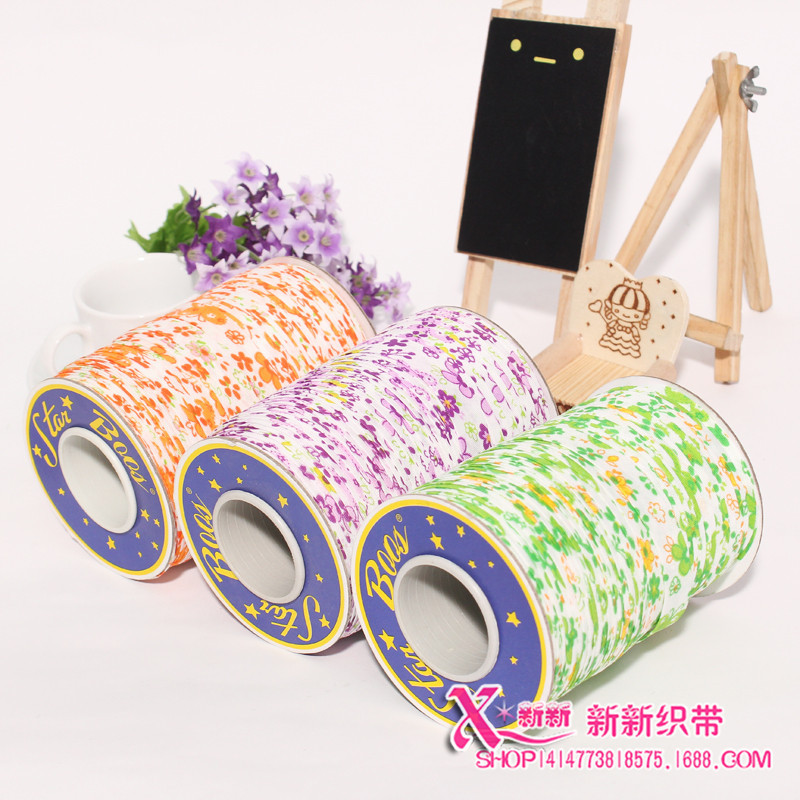 印花涤纶织带彩带 印刷鲜花图案彩带包装绳 小卷包装彩色丝带批发