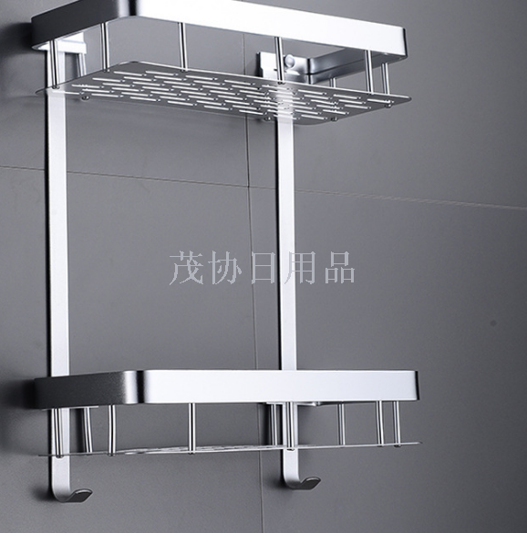 Space aluminum thickened and widened square board basket, bathroom double-layer storage rack, matte double-layer bath tray Specification image