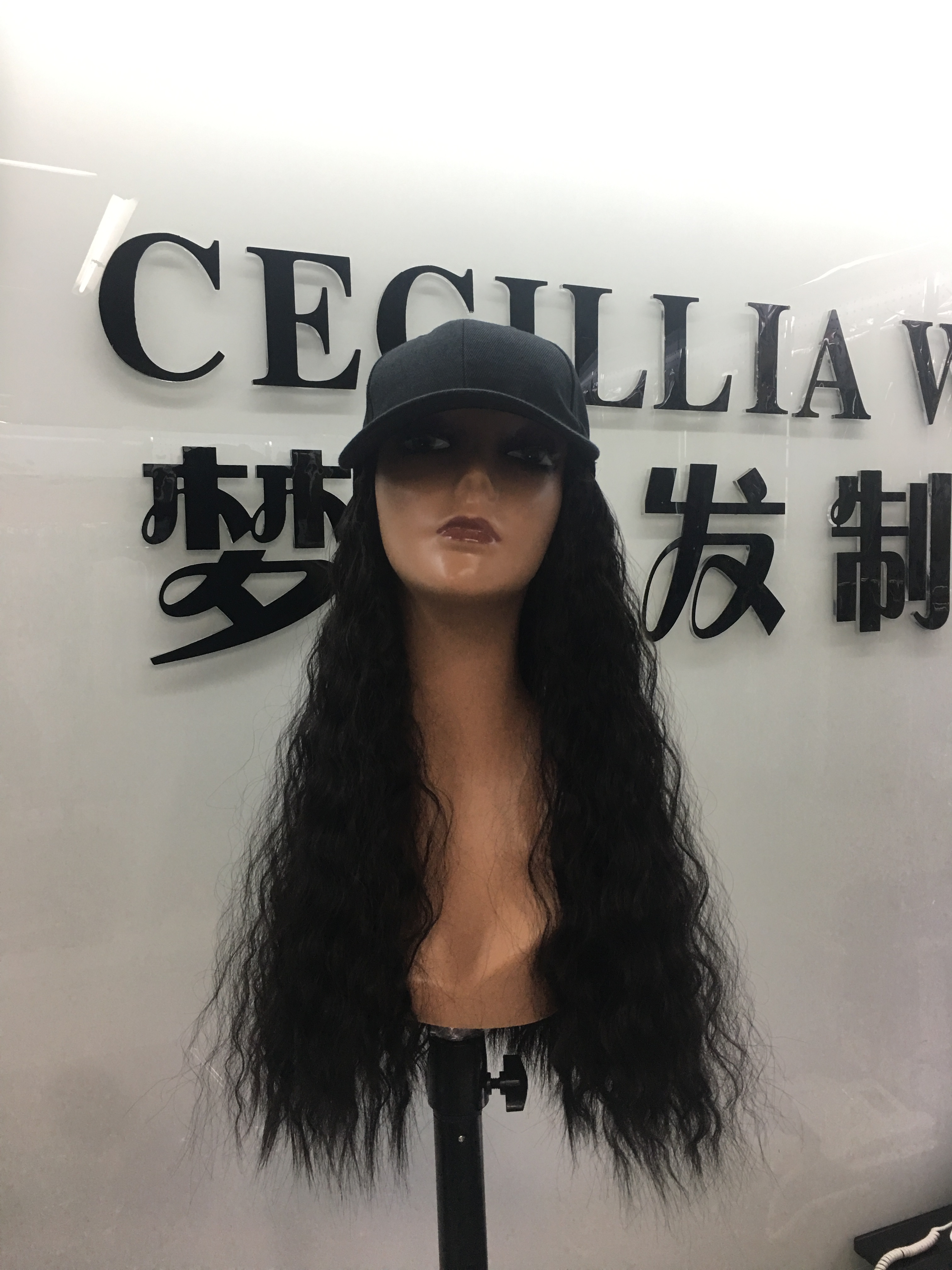 A baseball cap, wig, long female hair cap, long curly hair, wool curls, corn perm, natural Internet celebrity full head set, hair cover details Picture