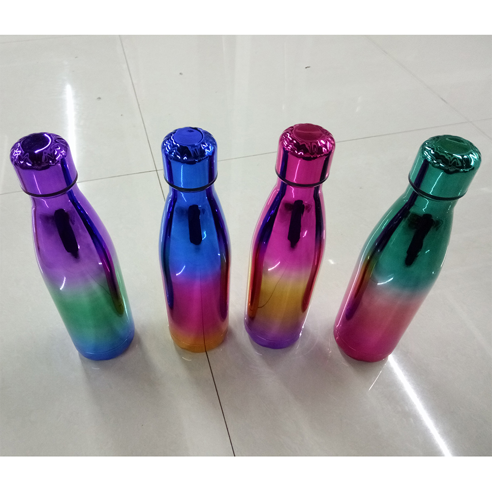 UV镀新款真空保温杯 热转印气染印电镀UV真空不锈钢可乐瓶保温杯白底实物图