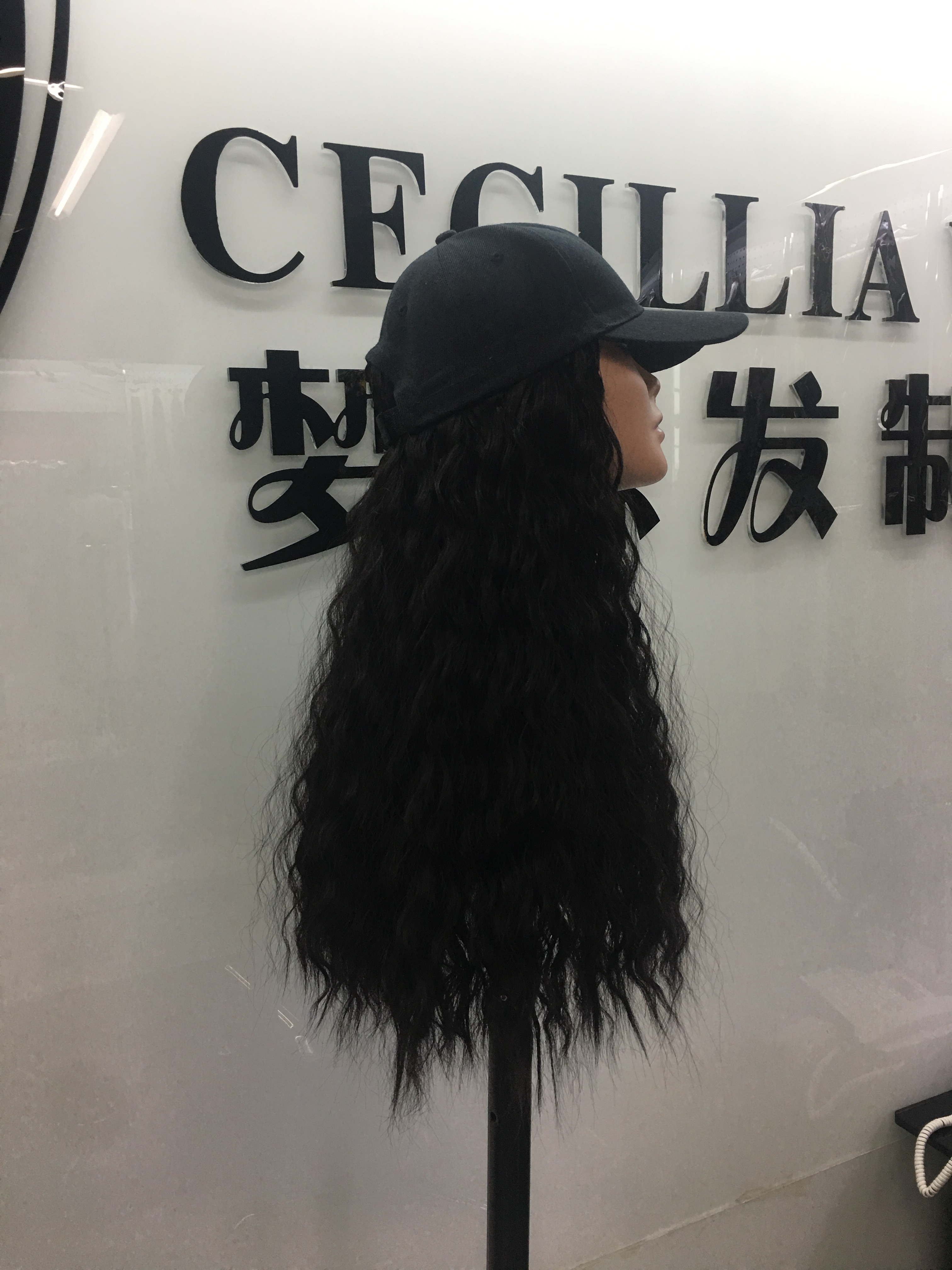 A baseball cap, wig, long female hair cap, long curly hair, wool curls, corn perm, natural Internet celebrity full head set, hair cover Specification image