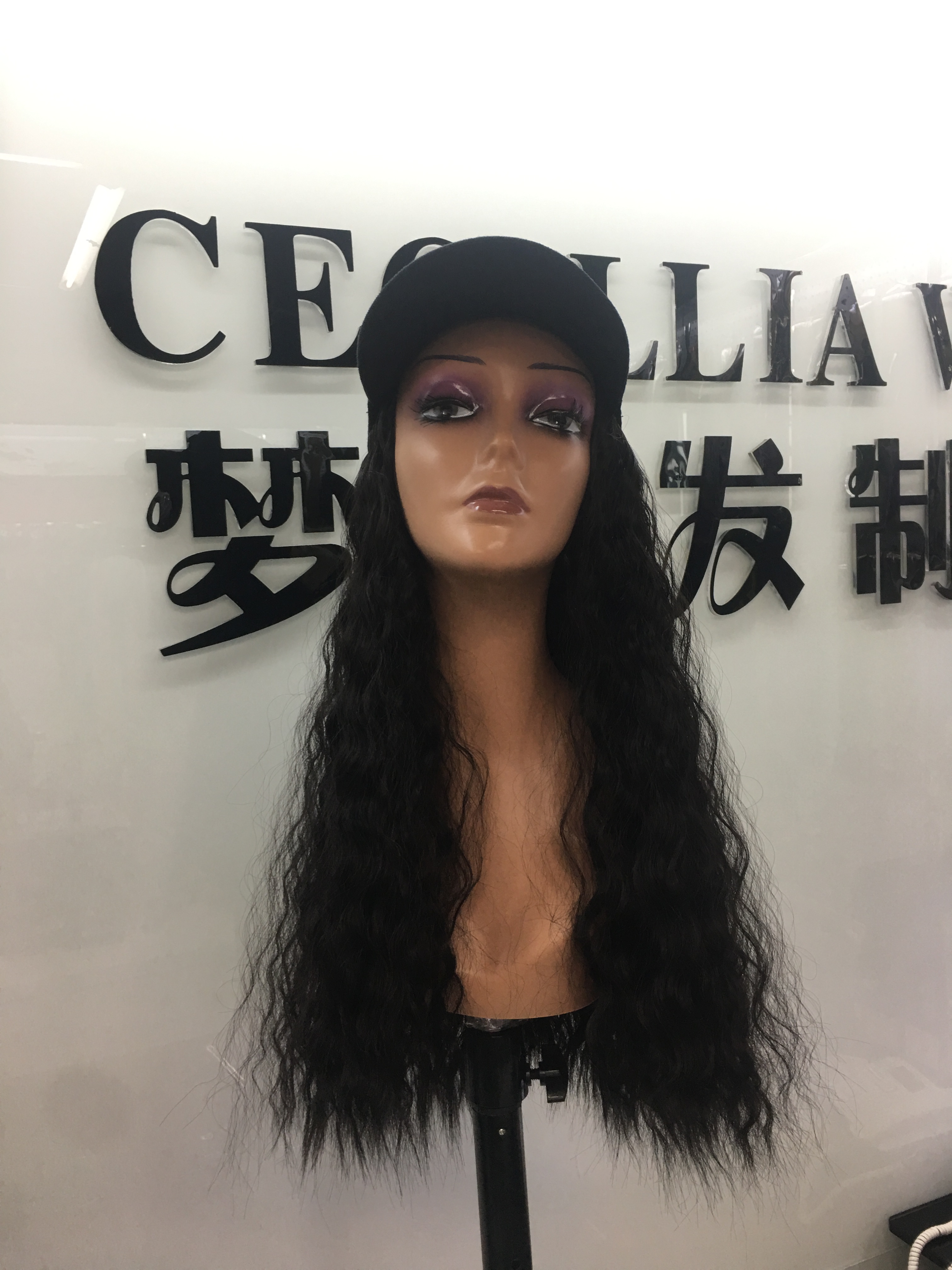 A baseball cap, wig, long female hair cap, long curly hair, wool curls, corn perm, natural Internet celebrity full head set, hair cover
