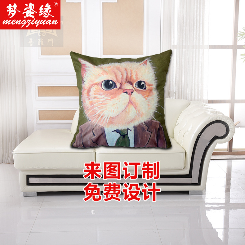 New creative cartoon cat character cotton and linen pillowcase sofa, office pillow cover, fashionable cat cushion customization Application Scenario
