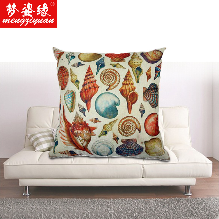 The "Mediterranean Sea Breeze" series of cotton and linen pillowcases, conch and octopus sofa cushions, lumbar support pillows, and linen prints are available for custom orders based on provided drawings Specification image
