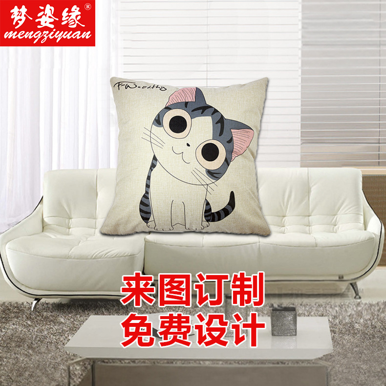 Wholesale of best-selling pillowcases, cute little cat linen fabric pillowcases, sofa cushions, and home cartoon pillowcases details Picture