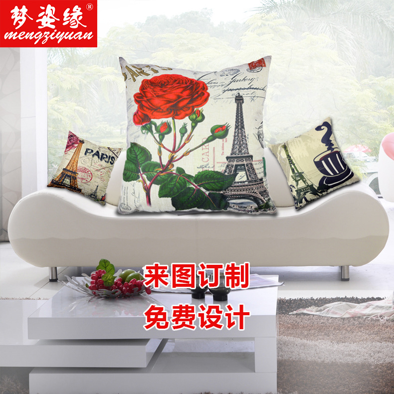 The Eiffel Tower Statue of Liberty sofa backrest cover, office car linen pillowcase, custom-made according to your drawings details Picture