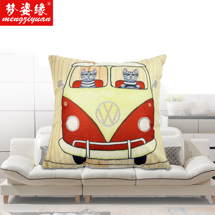 Best-selling items: Colorful retro car cartoon linen throw pillows, nap pillows, sofas, car throw pillows and quilts details Picture