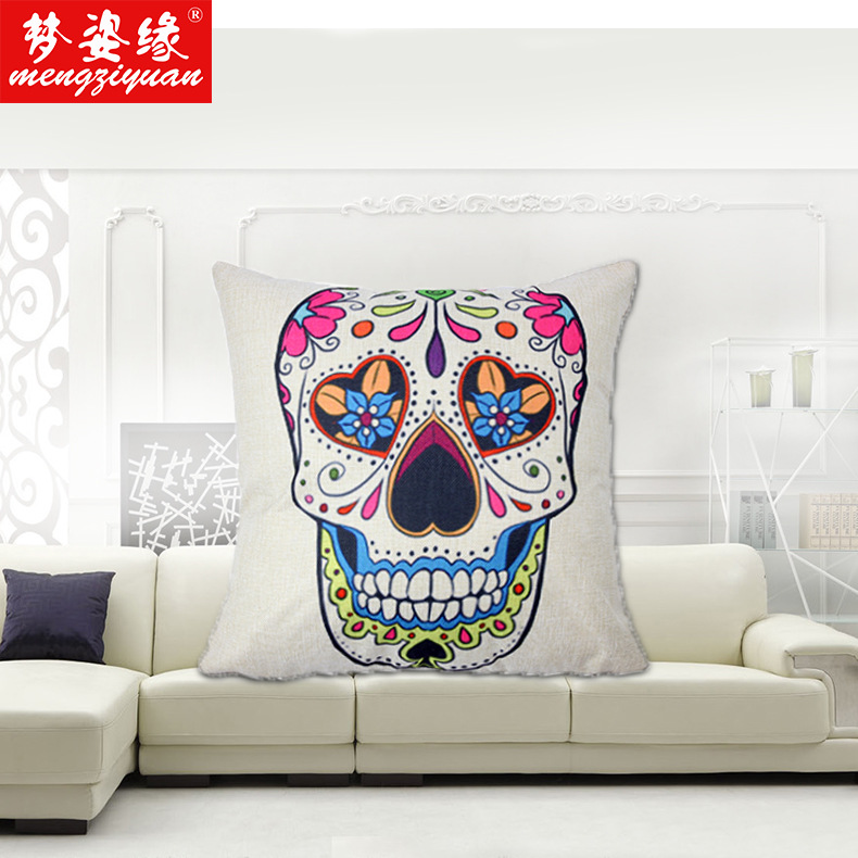 Personalized skull-shaped linen throw pillows, European-style fashionable printed sofa cushions, car backrests, waist pillows, customized for export Application Scenario