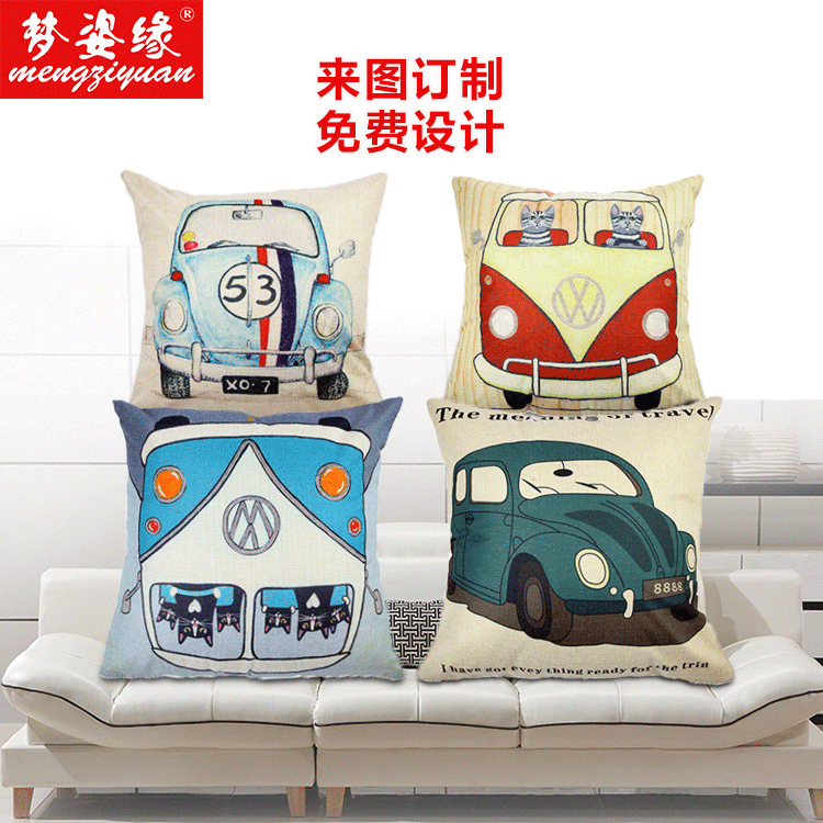 Best-selling items: Colorful retro car cartoon linen throw pillows, nap pillows, sofas, car throw pillows and quilts