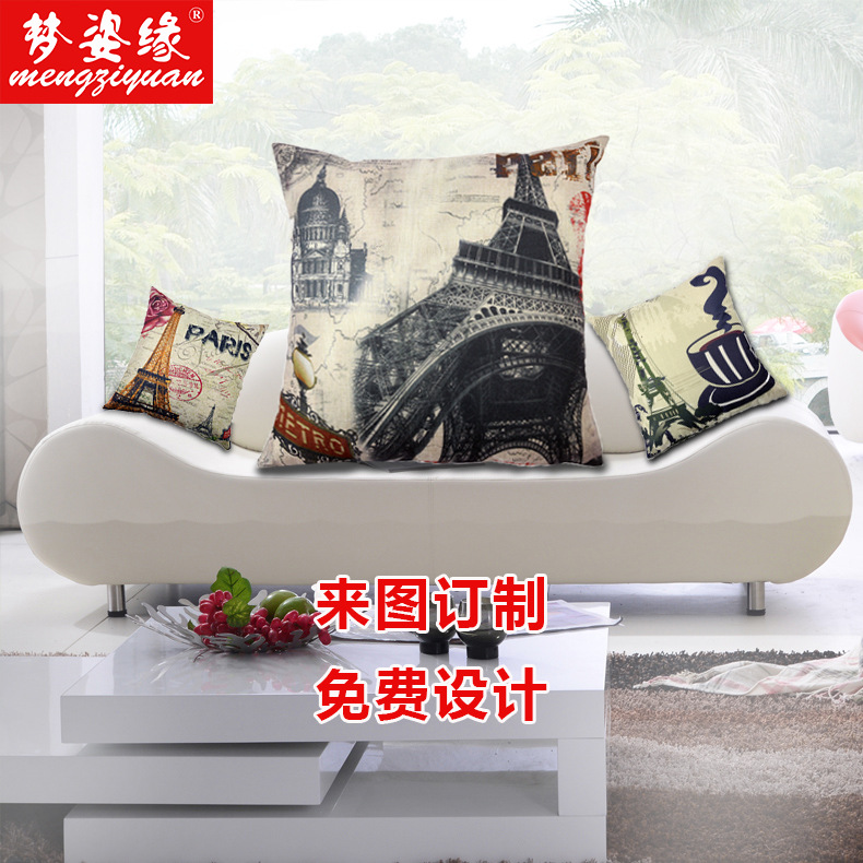 The Eiffel Tower Statue of Liberty sofa backrest cover, office car linen pillowcase, custom-made according to your drawings Specification image