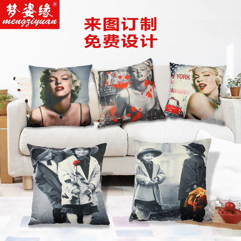 爆款 欧美明星沙发靠垫套 护腰靠枕抱枕套 印花棉麻抱枕来图订制