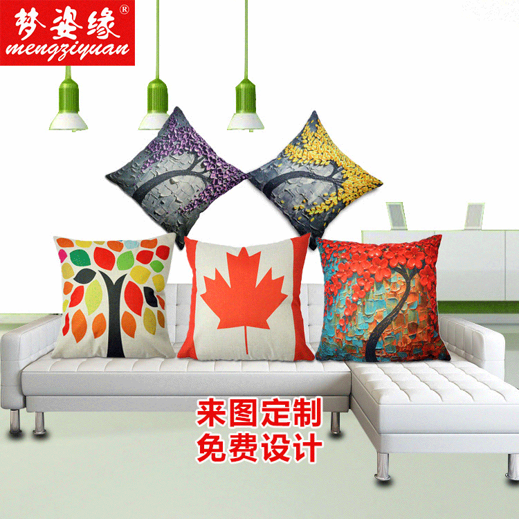 Factory direct sales of linen 3D stereoscopic paintings, tree and flower cushions, pillowcases, sofa cushions, car waist pillows, hot-selling items