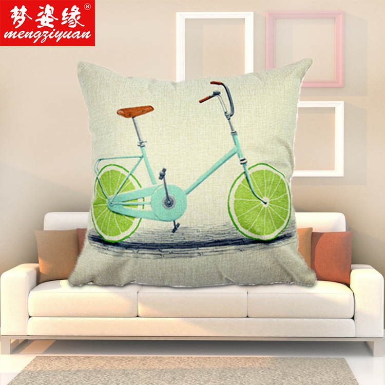 European and American cartoon fruit bicycle linen printed waist support pad, motorcycle pillowcase, camera fan, car cushion Application Scenario