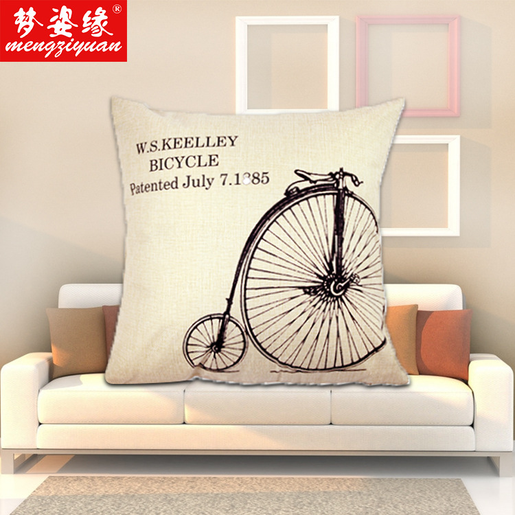 European and American cartoon fruit bicycle linen printed waist support pad, motorcycle pillowcase, camera fan, car cushion Specification image