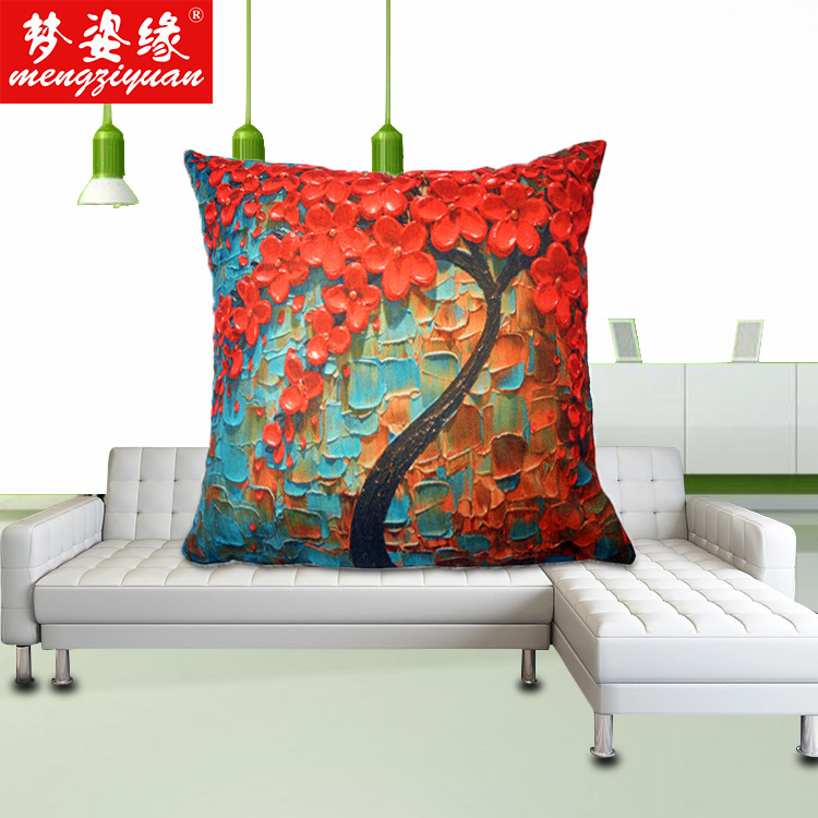 Factory direct sales of linen 3D stereoscopic paintings, tree and flower cushions, pillowcases, sofa cushions, car waist pillows, hot-selling items Specification image
