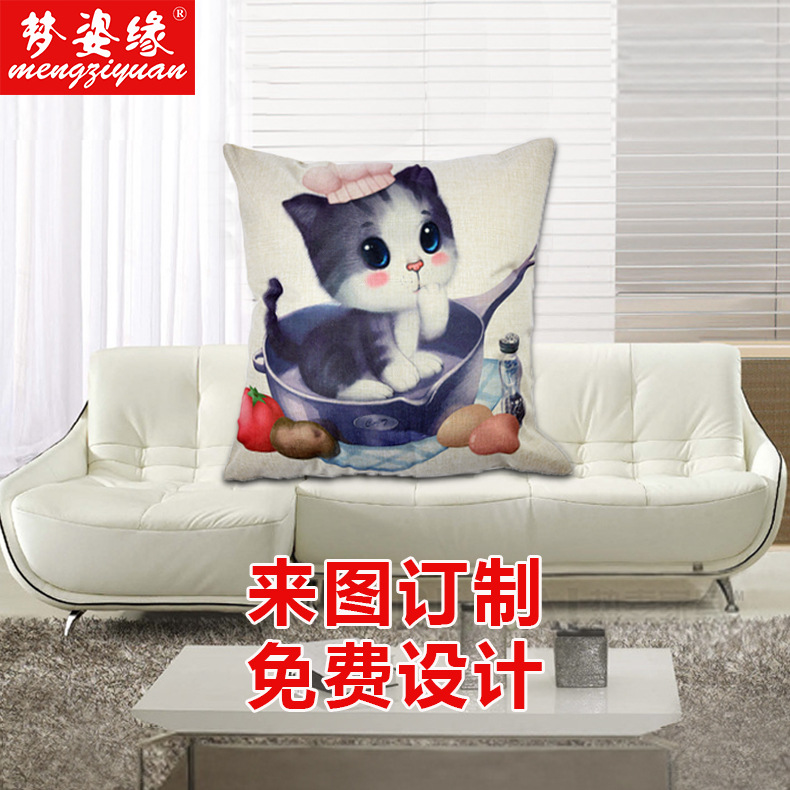 Wholesale of best-selling pillowcases, cute little cat linen fabric pillowcases, sofa cushions, and home cartoon pillowcases Specification image