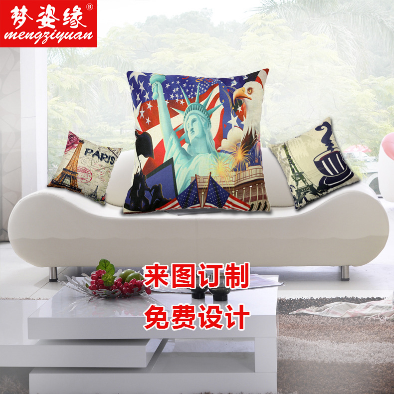 The Eiffel Tower Statue of Liberty sofa backrest cover, office car linen pillowcase, custom-made according to your drawings Application Scenario