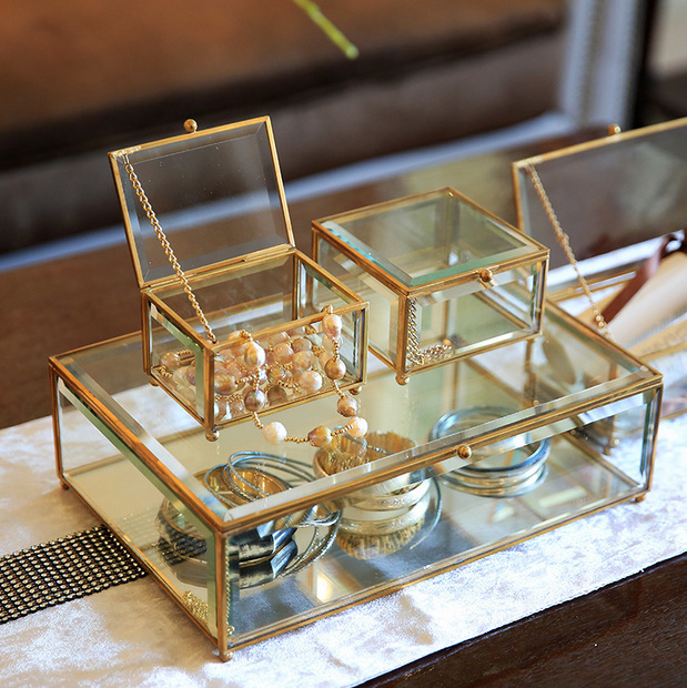 Creative ornaments storage box model room storage box living room solid wood glass model room jewelry box decorations