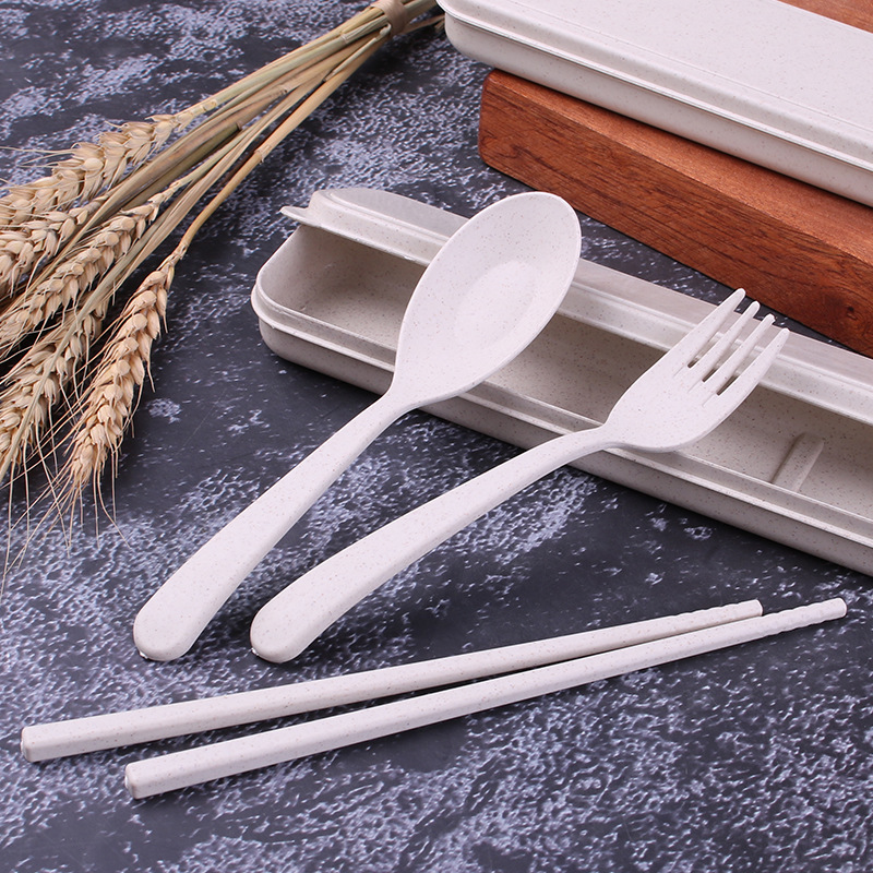 小麦秸秆餐具便携套装刀叉勺创意礼品赠品儿童餐具三件套定制logo细节图