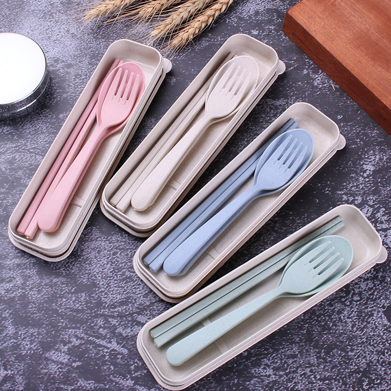 小麦秸秆餐具便携套装刀叉勺创意礼品赠品儿童餐具三件套定制logo