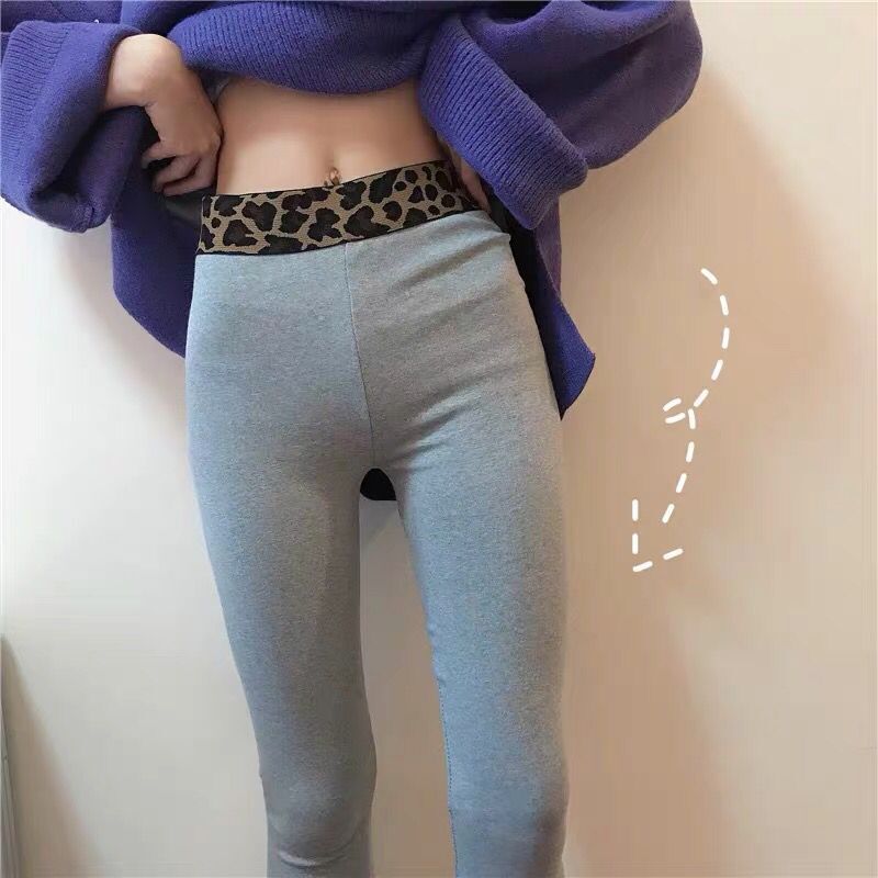 New Korean version leopard print waist thread leggings for women, Spring and Autumn new popular cotton vertical strip tight women's pants, high-waisted long pants
