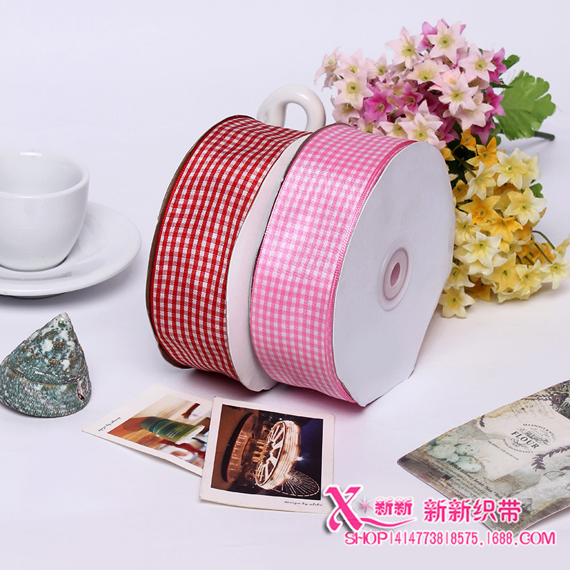 烘焙包装袋绑绳 糕点盒缎带 蛋糕盒装饰红色2.5CM格子彩带 礼品绳产品图