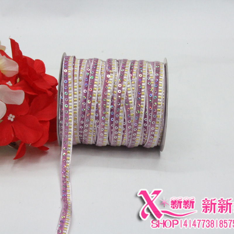 1CM彩葱绒多色相间 可定做直销彩带 花边踩亮片产品图