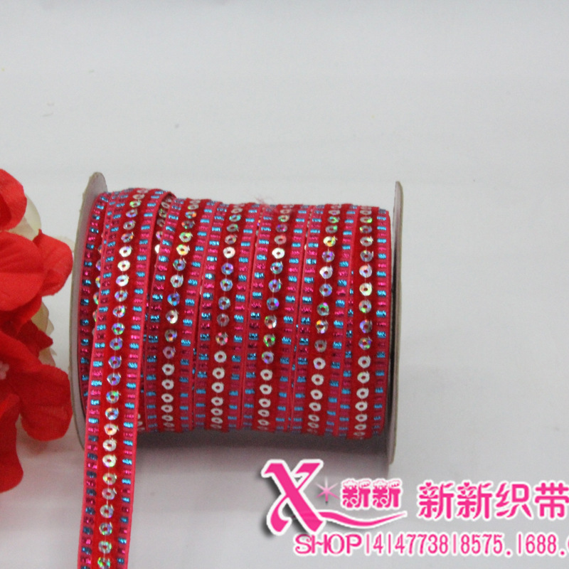 直销进口材料色彩葱带 手工DIY踩亮片花型带饰品发饰头饰丝带批发