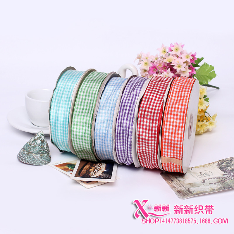 Baking packaging bag binding rope, pastry box ribbon, cake box decoration, red 2.5CM checkered colorful ribbon gift rope