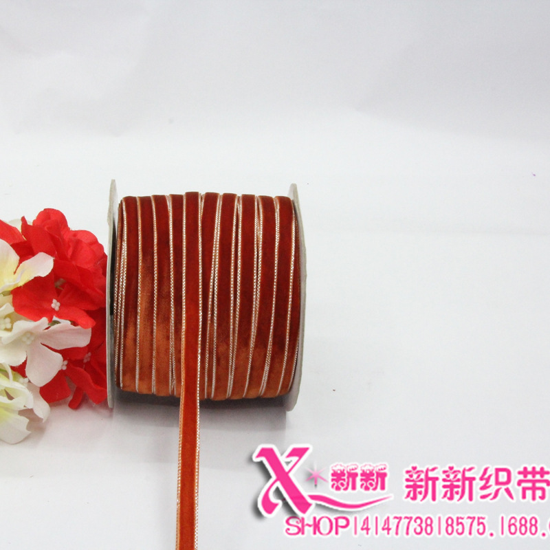 1CM gold-edge velvet ribbon lace can be selected in multiple colors. High-quality ribbons specifically for bows are available Specification image