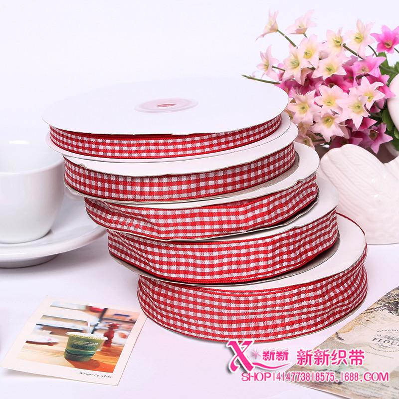 烘焙包装袋绑绳 糕点盒缎带 蛋糕盒装饰红色2.5CM格子彩带 礼品绳细节图