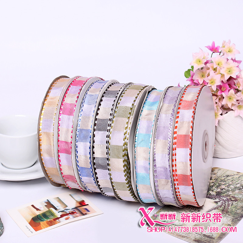 色彩缤纷的格子带 专业高品质格子涤纶织带 礼品圣诞彩带 批发