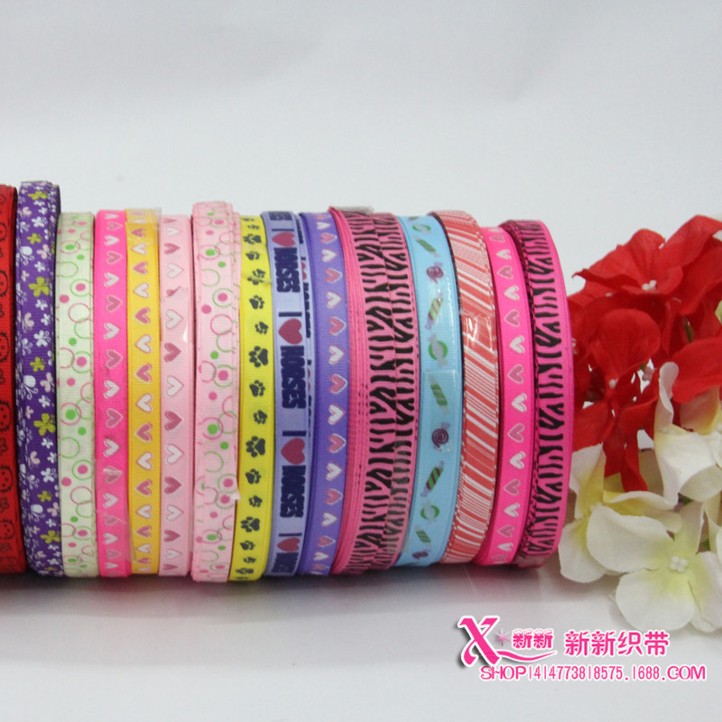 Customized HELLO KITTY small floral print 1CM monochrome Rowan ribbon based on samples Specification image