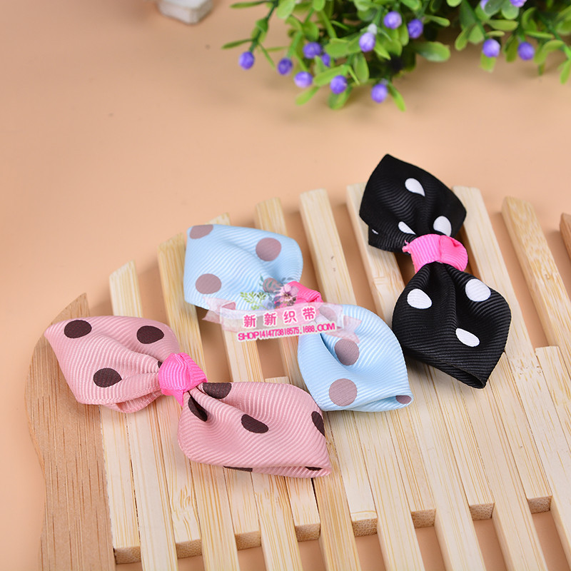新款 小印点图案蝴蝶结 diy手工饰品鞋服配件优质涤纶织带蝴蝶结细节图