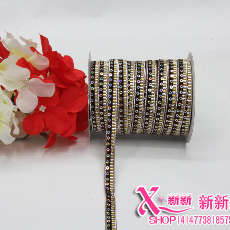 1CM彩葱绒多色相间 可定做直销彩带 花边踩亮片细节图