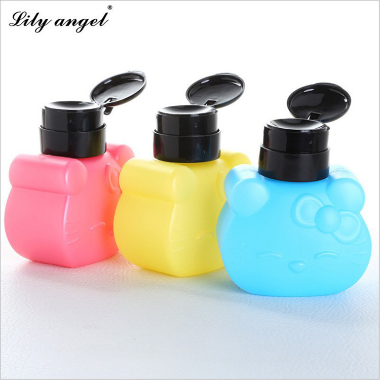 lilyangel Nail Art Cartoon Press Bottle 270ml Cleaning Liquid Nail Remover Special Press Bottle Powder Yellow Blue Specification image