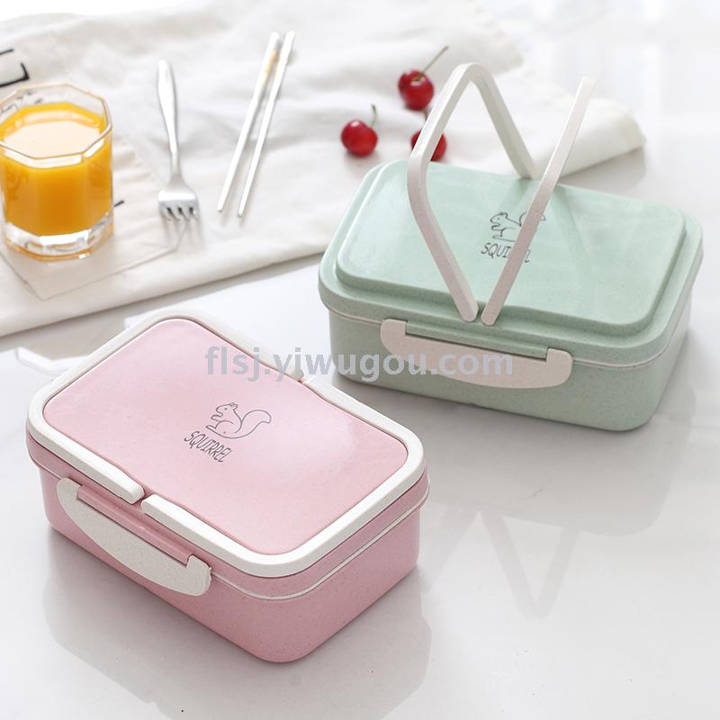 Wheat straw children's lunch box rectangular divider plastic lunchbox double divider lunch box for students Application Scenario