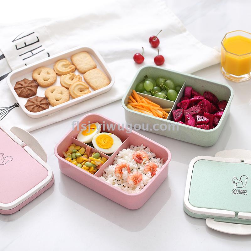 Wheat straw children's lunch box rectangular divider plastic lunchbox double divider lunch box for students thumbnail