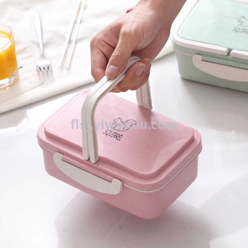 Wheat straw children's lunch box rectangular divider plastic lunchbox double divider lunch box for students details Picture