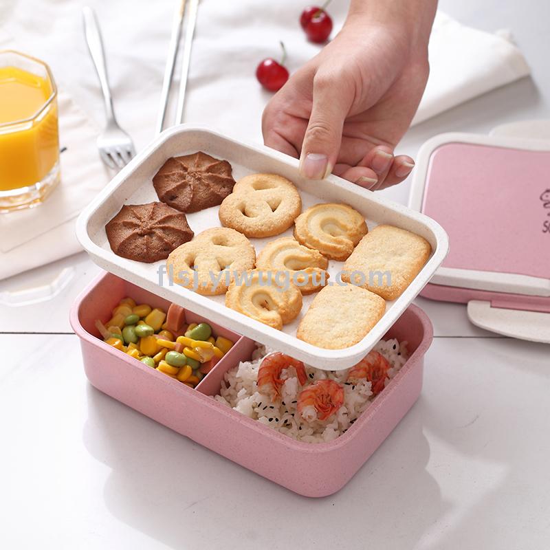 Wheat straw children's lunch box rectangular divider plastic lunchbox double divider lunch box for students Specification drawing
