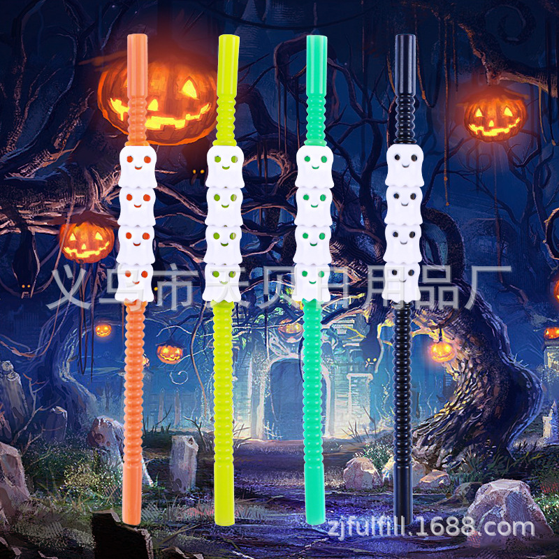 Spot Halloween Plastic Straw Pumpkin Straw Kid Straw Bar Ktv Drink Store Halloween Drink Set details Picture