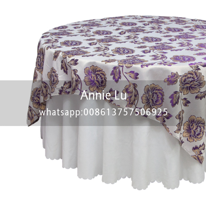New best-selling gold-thread flower-patterned tablecloths and chair covers, wedding hotel tablecloths, fashionable wedding decoration fabrics details Picture